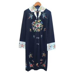 Lucky Brand | Merino Wool Embroidered Mandarin Collar Longline Cardigan Small